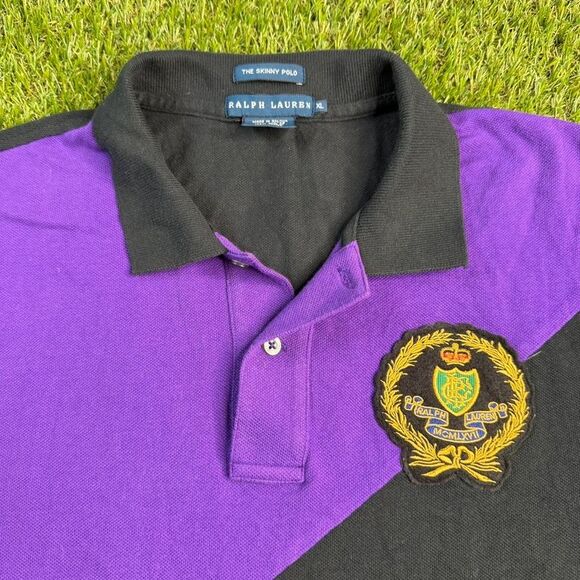 Ralph Lauren Tops - Vtg Ralph Lauren Black & Purple Colorblock Skinny Polo Womens XL Crest Preppy